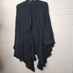 Cejon Open Front Topper Ruffle Lightweight Black Knit One Size